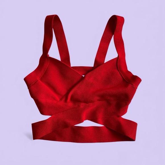 Vintage Red Bandage Crop Wrap Top XS Rayon Blend - Picture 1 of 9